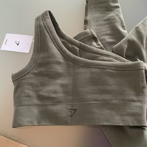 BNWT GYMSHARK COTTON SEAMLESS SPORT BRA CROP TOP SKIMS STYLE SZ S BASE GREEN